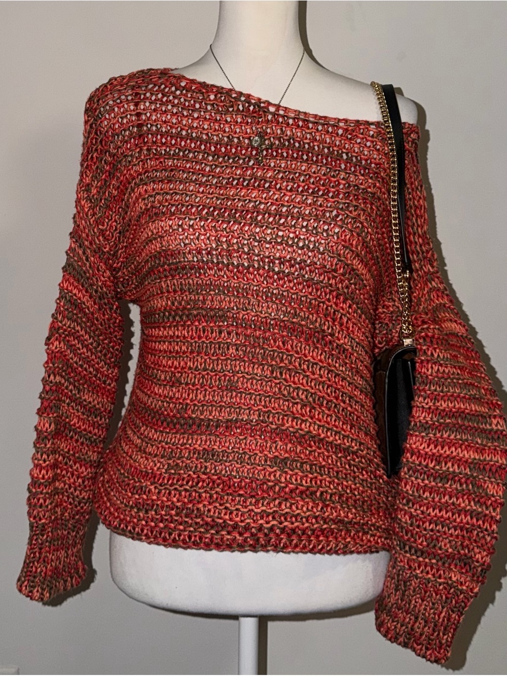 2000s vintage style whimsical bohemian orange marled knitted sweater